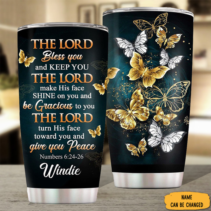 Personalized Butterfly The Lord Bless You And Keep You Tumbler Christian Inspired Gifts