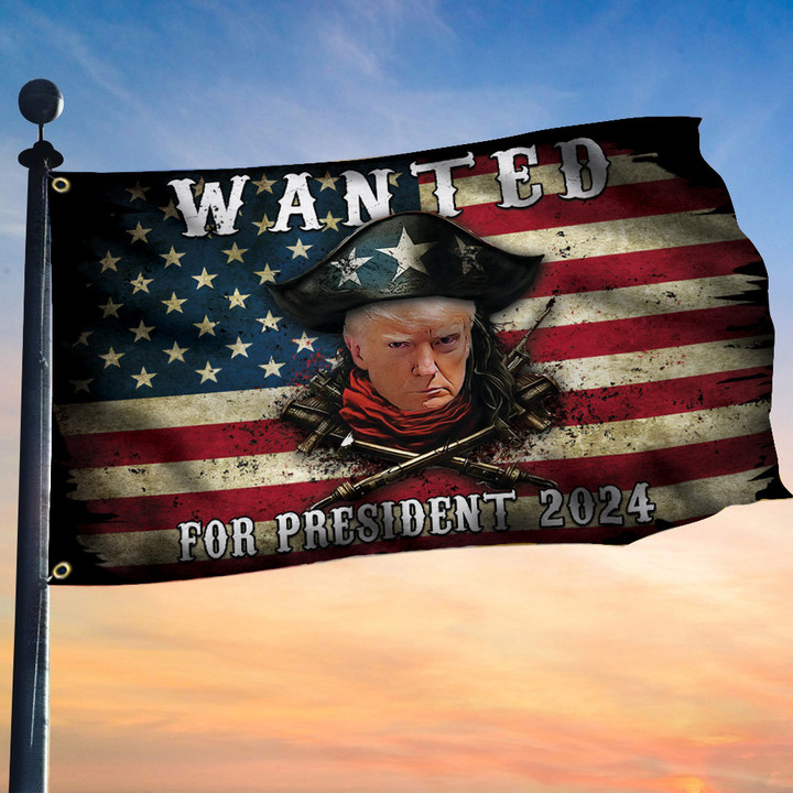 Wanted For President 2024 Trump Flag Patriotic Eagle Donald Trump Mugshot Flag MAGA Merchandise