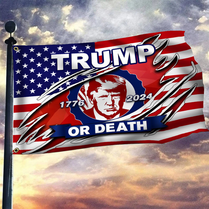 Trump Or Death Flag 1776 2024 Trump Mugshot Merch American Flag Political Campaign