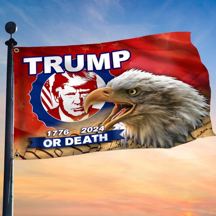 Trump Or Death Flag Bald Eagle 1776 2024 Donald Trump Mugshot Merch Political Flags