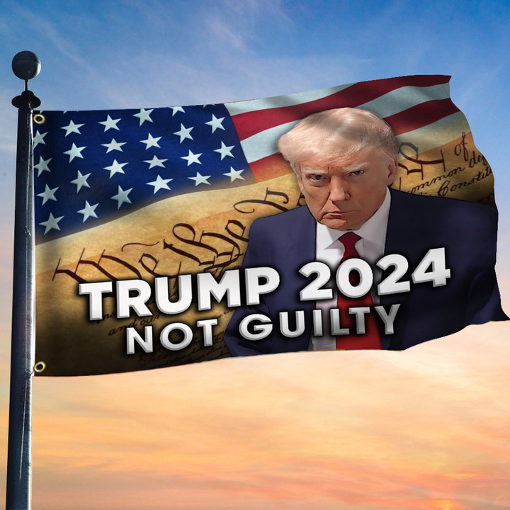 Not Guilty Trump 2024 Flag For Sale We The People Donald Trump Mugshot Merch For Gun Supporters