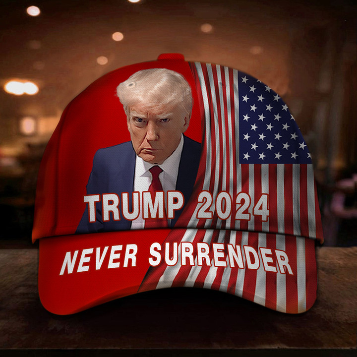 Trump 2024 Never Surrender Hat Red Donald Trump Mug Shot Merch American Flag Hats