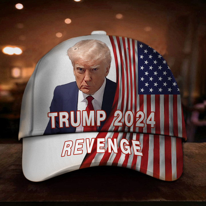 Trump 2024 Revenge Hat White Trump Mugshot Merch American Flag Hats For Republican Supporters