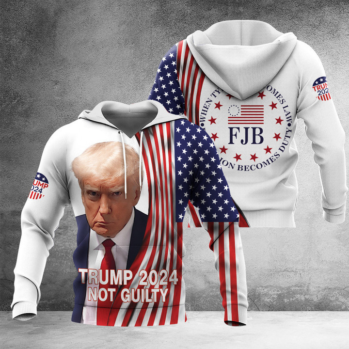Trump 2024 Not Guilty Hoodie Trump Mugshot Merch Fck Biden Clothing Gifts For MAGA Supporters