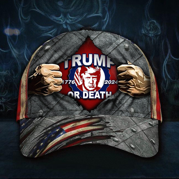 1776 2024 Trump Or Death Hat Vintage American Flag Donald Trump Mugshot Merch