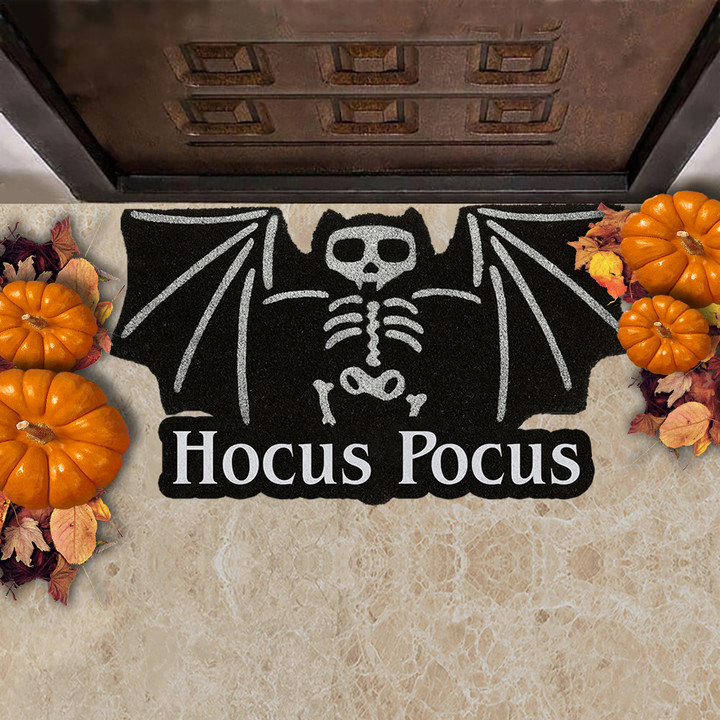 Hocus Pocus Skeleton Bat Shaped Doormat 2023 Halloween Door Entry Mat Home Decor