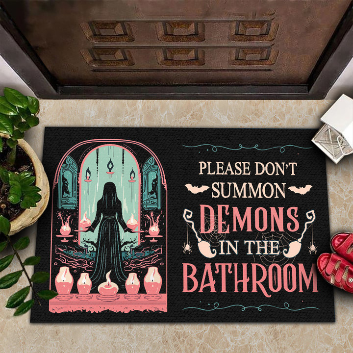 Please Don't Summon Demons In The Bathroom Doormat Halloween Welcome Mat Home Decor