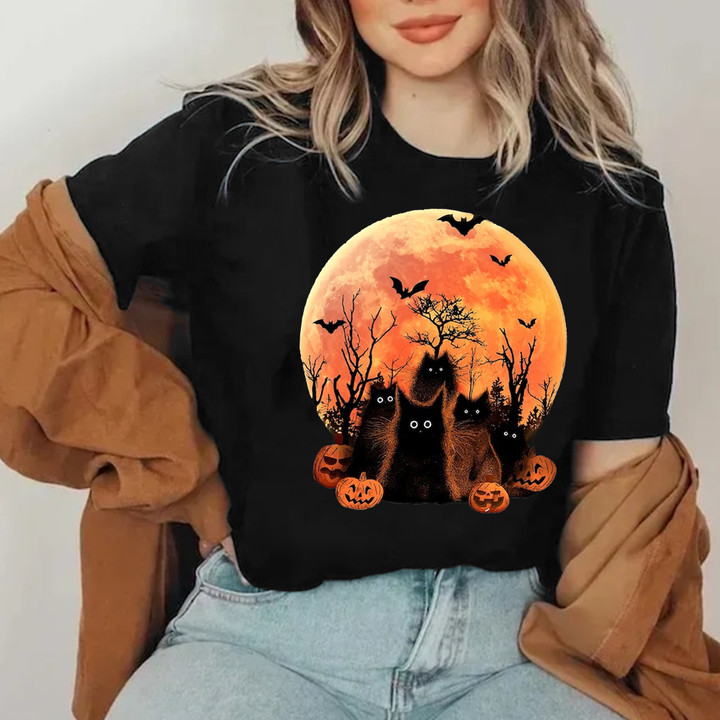 Halloween Pumpkin Black Cats Shirt Black Scary Halloween T-Shirts Gifts For Guys