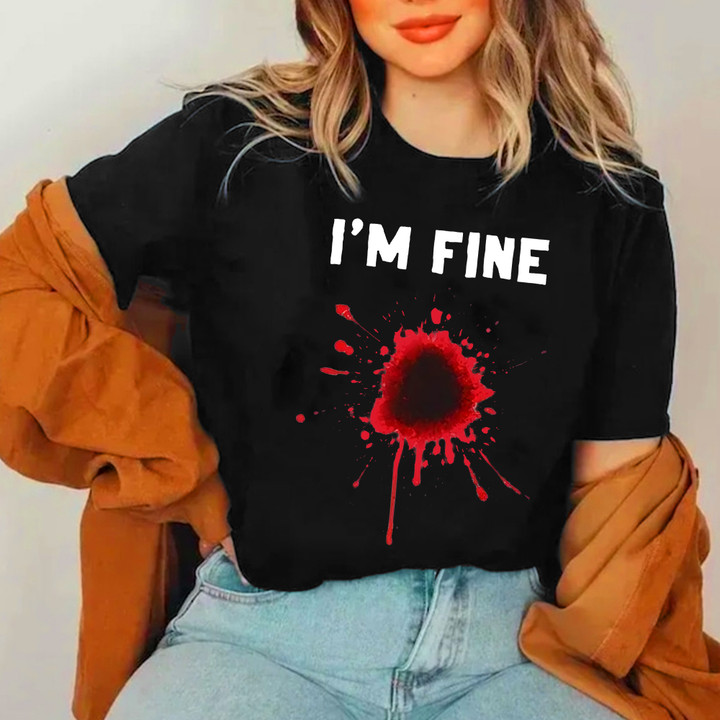 I'm Fine T-Shirt Halloween Graphic Tees Horror Clothing Halloween Gifts For Adults
