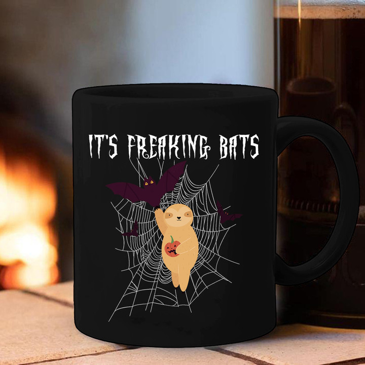 It's Freaking Bats Mug Black Sloth And Bat Halloween Coffee Mug Funny Gifts For Friends