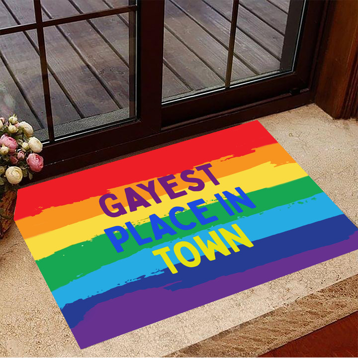 Gayest Place In Town Doormat LGBT Gay Pride Merchandise Home Decor LGBT Gifts