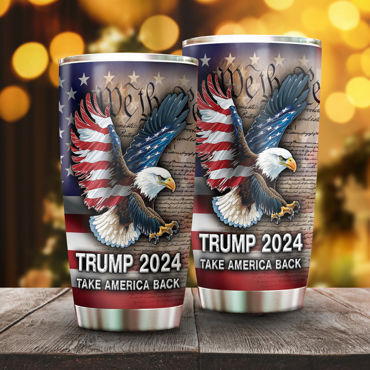 Trump 2024 Tumbler Take America Back Patriotic Eagle Donald Trump Merch We The People Tumbler