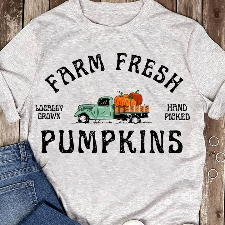 Farm Fresh Pumpkins Truck T-Shirt Locally Grown Hand Picked Womens Fall Shirt