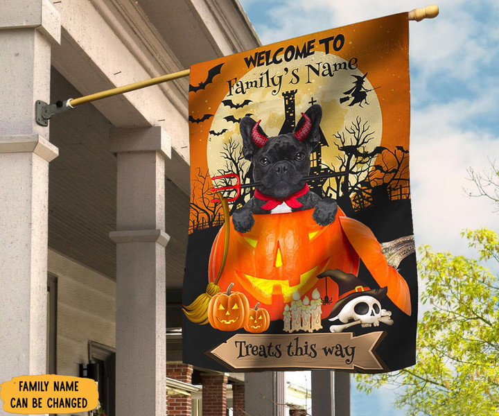 Personalized French Bulldog Treats This Way Welcome Halloween Flag Frenchie Halloween Decor