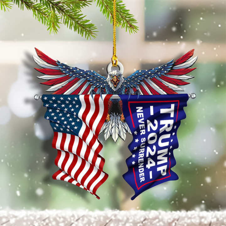 Trump 2024 Never Surrender Ornament American Eagle Shape Donald Trump Campaign Xmas Tree Decor