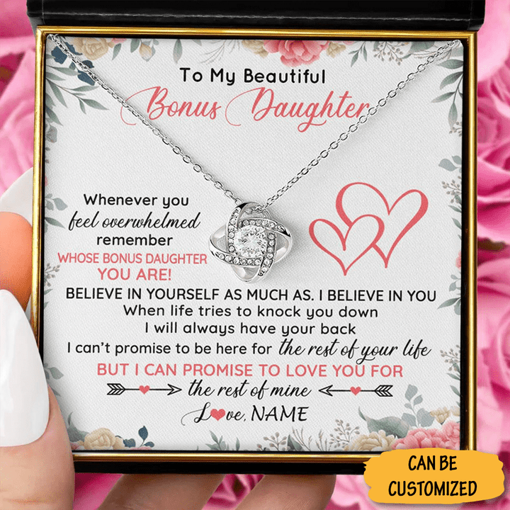 Custom To My Beautiful Bonus Daughter Necklace Love Knot Necklace Happy Valentines Day To My Bonus Daughter