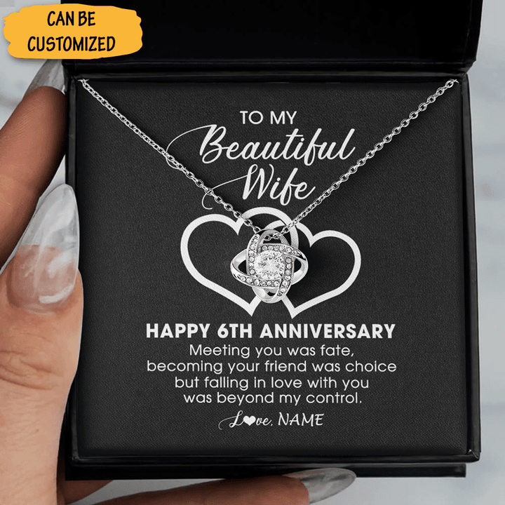 Custom To My Beautiful Wife Necklace Happy 6 Years Anniversary Love Knot Necklace Six Year Wedding Anniversary Gifts