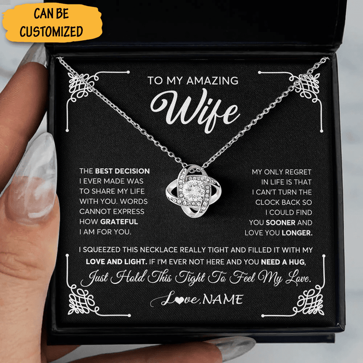 Personalized To My Amazing Wife Necklace Love Knot Silver Necklace Christmas Present Ideas For Wife