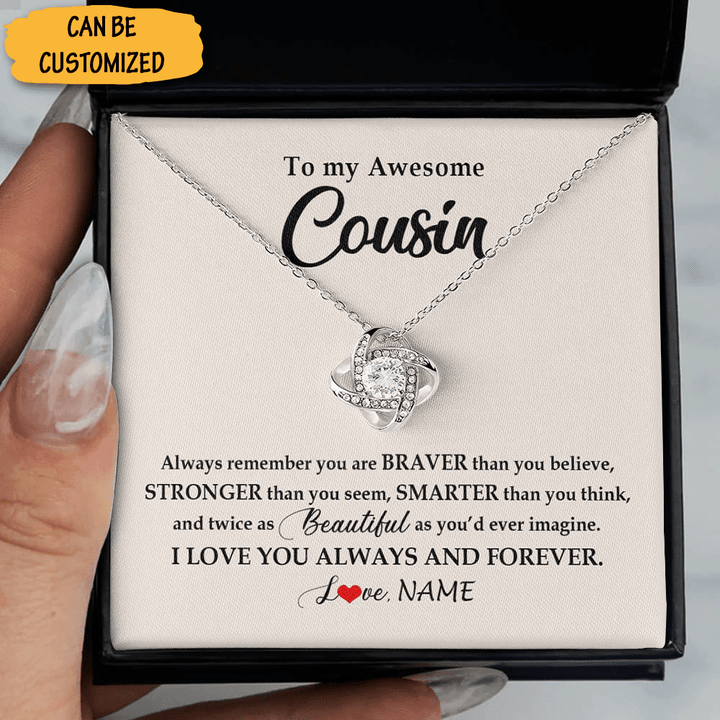 Personalized To My Awesome Cousin Necklace Sterling Silver Love Knot Necklace Best Wedding Gift For Cousin Sister