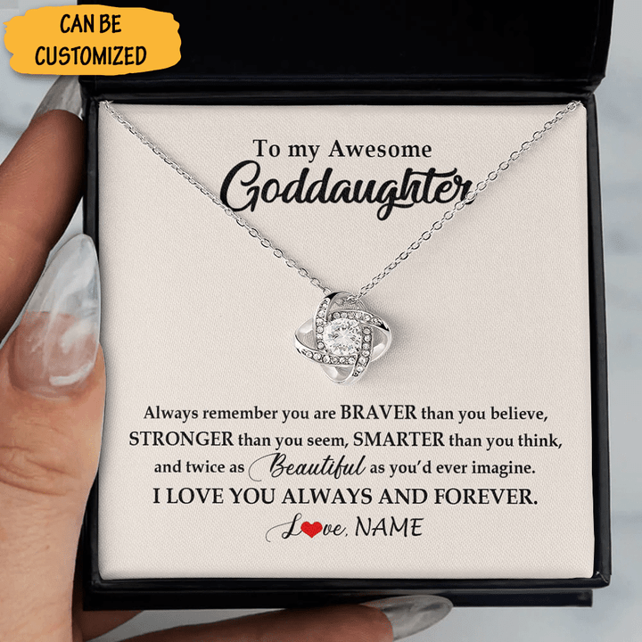 Personalized To My Awesome Goddaughter Necklace Love Knot Silver Necklace Goddaughter Jewelry Box Gifts