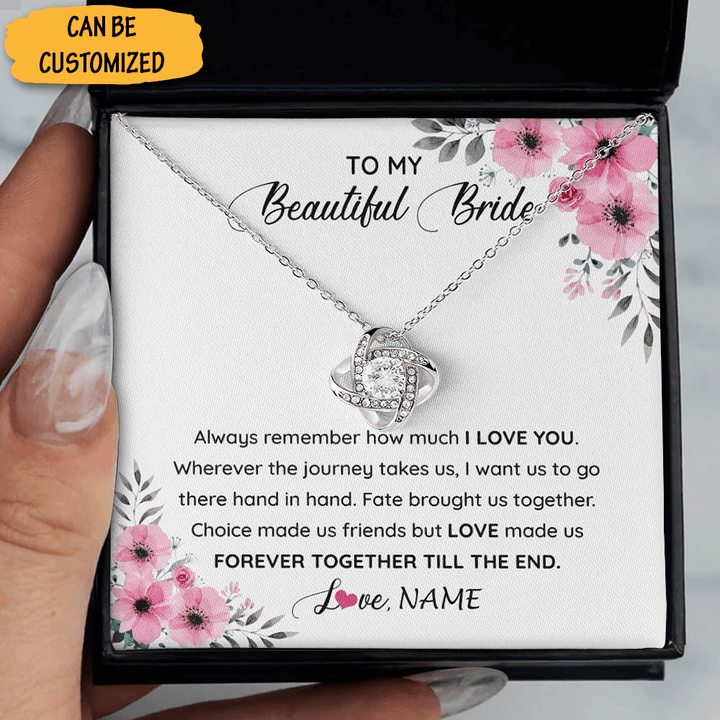 Personalized To My Beautiful Bride Necklace Love Knot Silver Necklace Wedding Gift For Wife From Groom