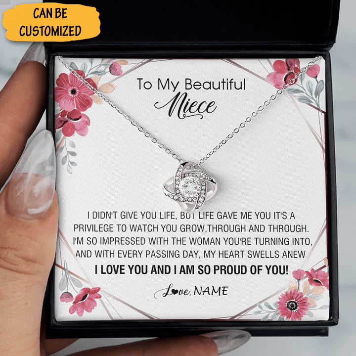 Personalized To My Beautiful Niece Necklace Love Knot Silver Necklace Special Niece Gifts Christmas Ideas