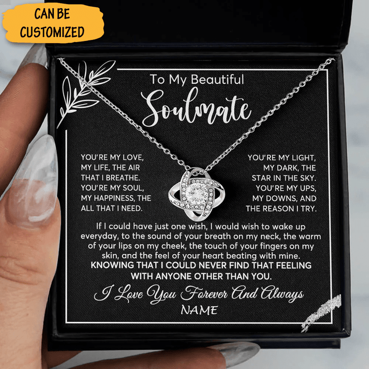 Personalized To My Beautiful Soulmate Necklace Sterling Silver Love Knot Pendant Women's Soulmate Necklace Gift Box