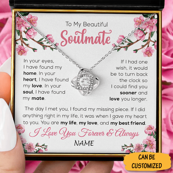Personalized To My Beautiful Soulmate Silver Love Knot Necklace With Message Card Christmas Gifts For Soulmate
