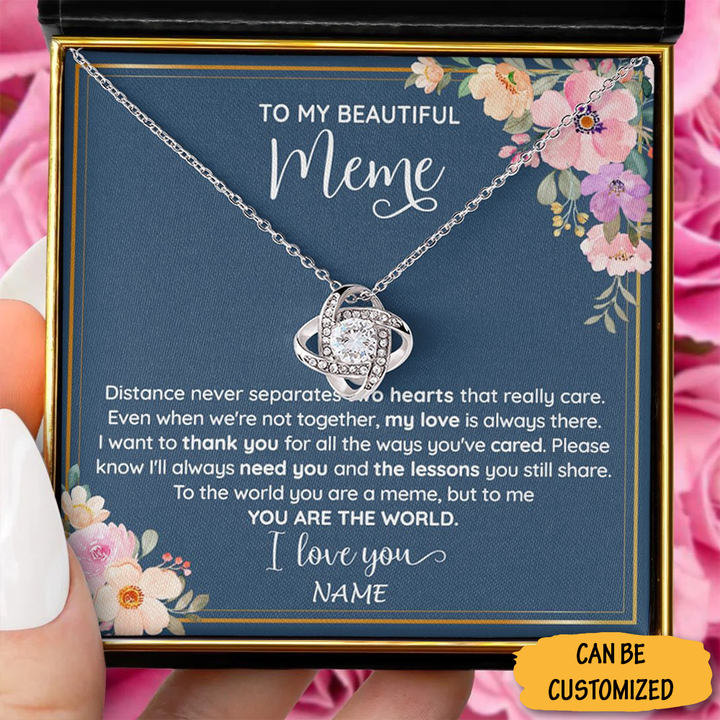 Personalized To My Meme Necklace Silver Love Knot Necklace Gifts For Grandma Grandmother Meme
