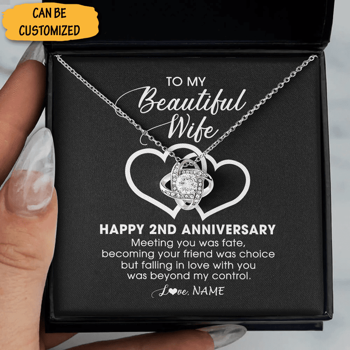 Personalized To My Wife Necklace Happy 2Nd Years Anniversary Love Knot Necklace 2 Years Marriage Anniversary For Her