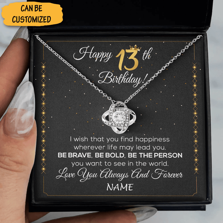 Custom Happy 13th Birthday Knot Necklace Happy Birthday Necklace Message For Necklace Gift For Her Girls