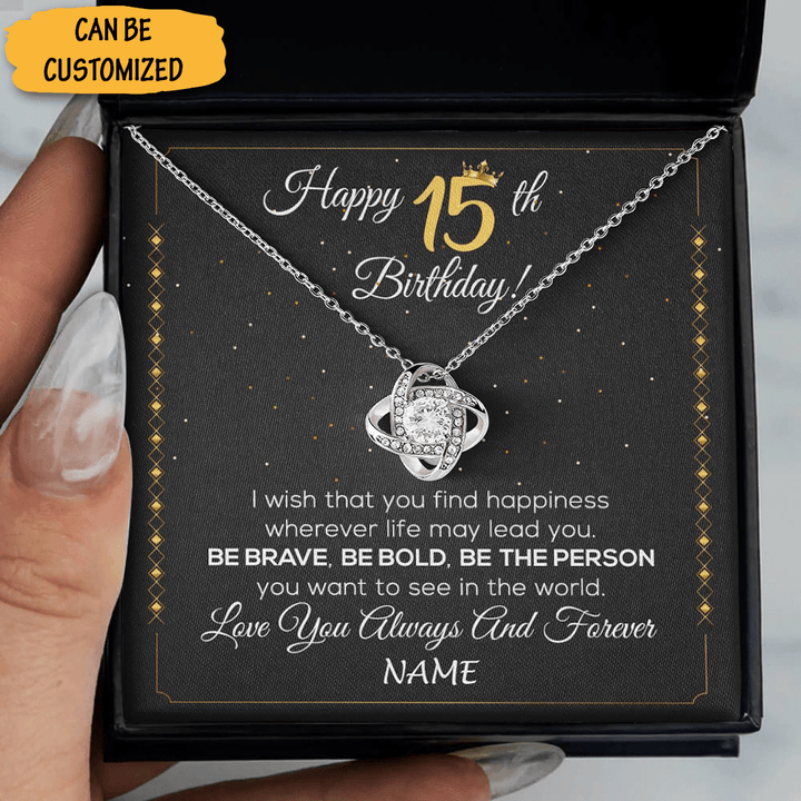 Custom Happy 15th Birthday Knot Necklace 15 Year Old Birthday Necklace With Message Card Gifts For Daughter