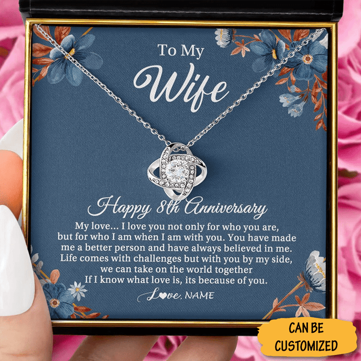 Custom To My Wife Necklace Happy 8Th Anniversary Love Knot Silver Necklace 8 Wedding Anniversary Gift For Her