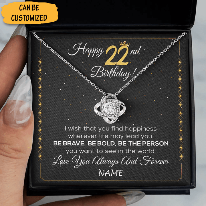 Personalized Happy 22Nd Birthday Necklace Silver Love Knot Necklace 22Nd Birthday Gifts For Her For Girlfriend