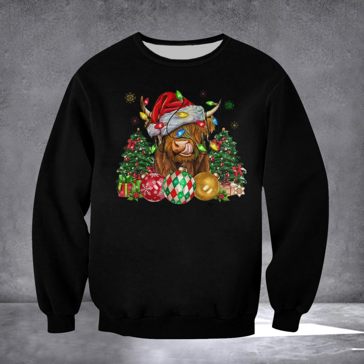 Highland Cow Christmas Sweatshirt Funny Xmas Clothing Gifts For Highland Cow Lovers
