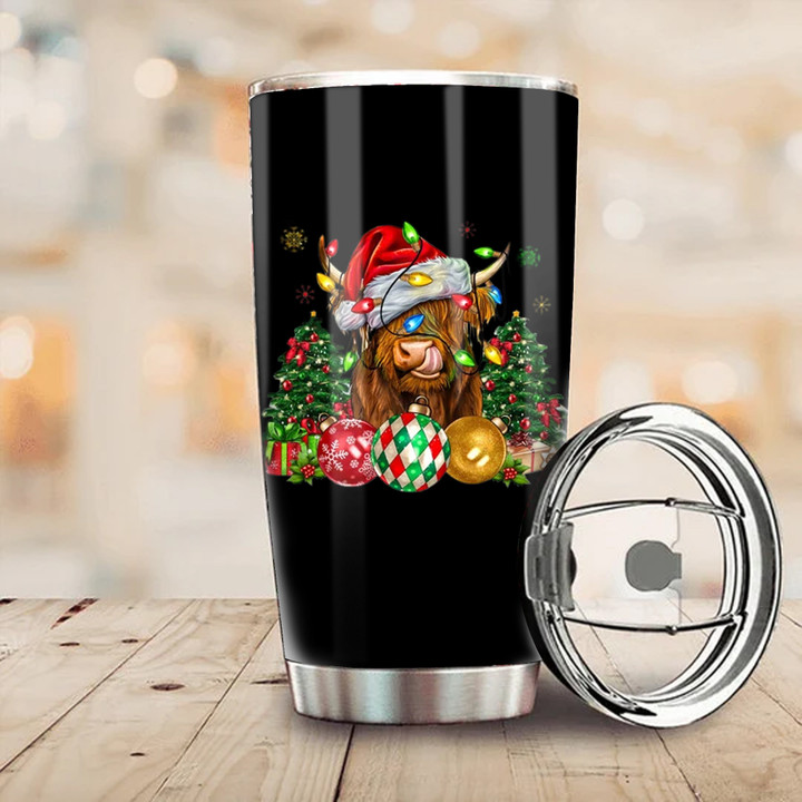 Highland Cow Christmas Tumbler Funny Xmas Coffee Tumbler Gifts For Highland Cow Lovers