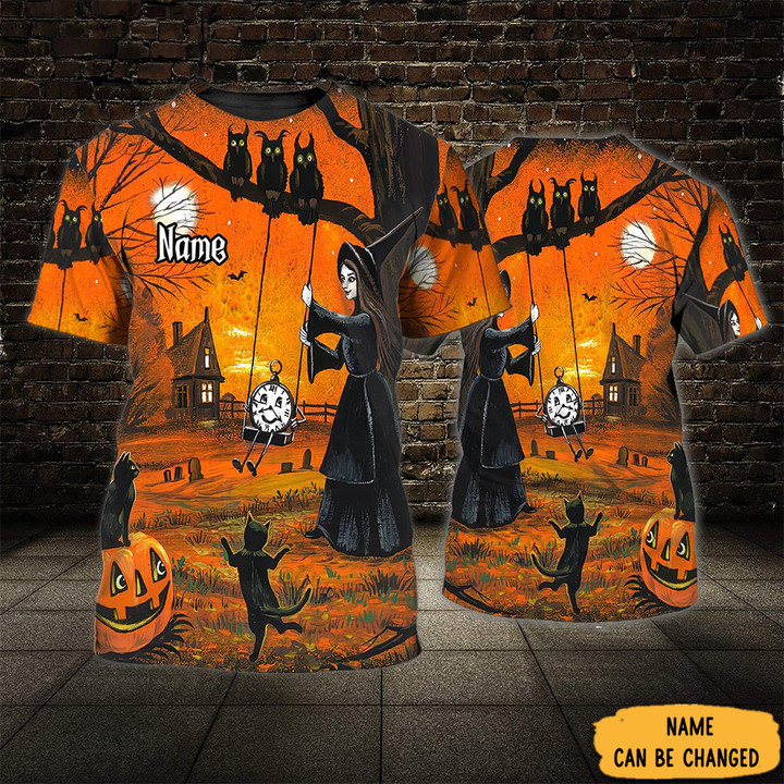 Custom Owl Cat Witch Halloween Shirt Pumpkin Witch Halloween theme shirts Gifts