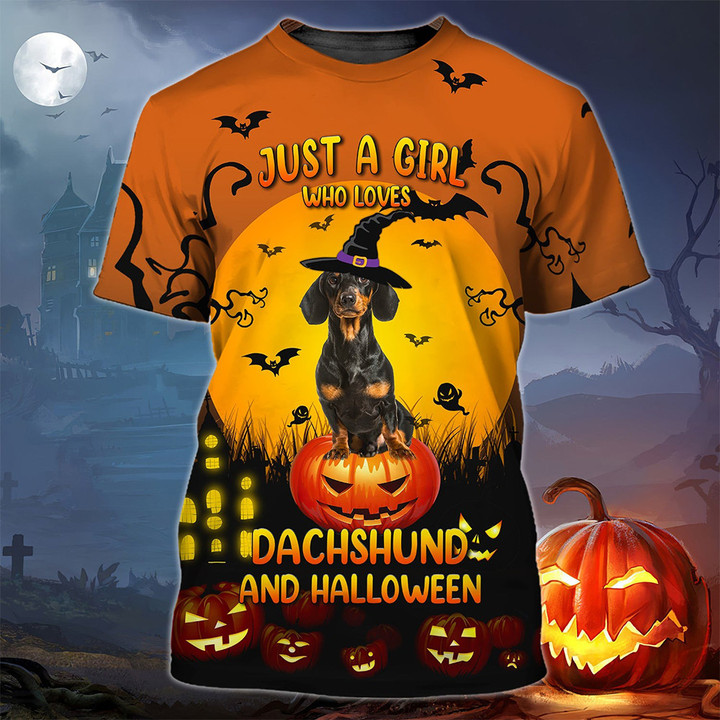 Just A Girl Who Love Dachshund And Halloween Shirt Sausage Dog Gifts For Her
