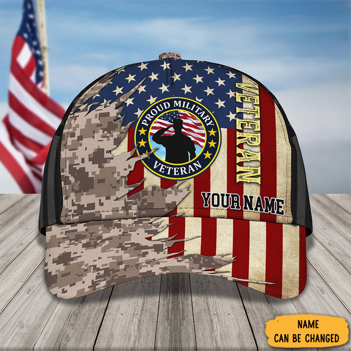 Custom Veteran Hat Camo American Flag Proud Military Veteran Patriotic Cap Gift Ideas