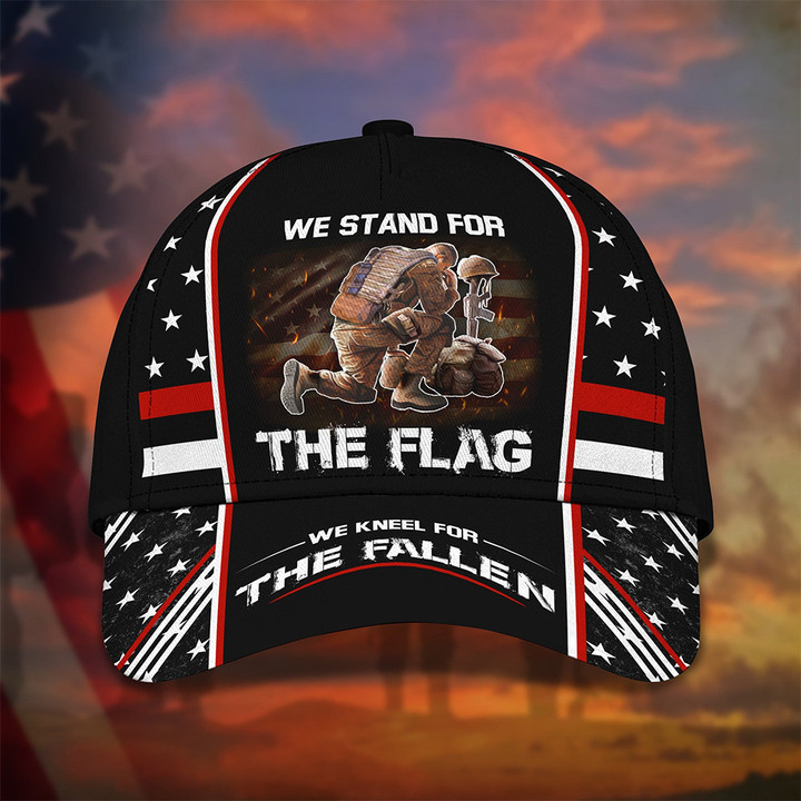 Thin Red Line We Stand For The Flag Kneel For The Fallen Hat Patriotic Proud Served