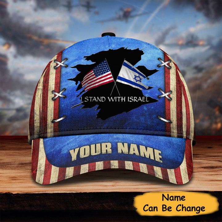 Custom American I Stand With Israel Hat Old Retro American Flag Hat Gifts For Israel Lovers