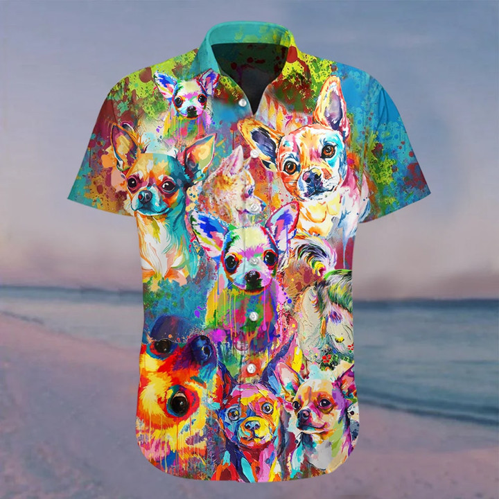 Chihuahua Dog Colorful Hawaiian Shirt Summer Button Up Shirt Gifts For Chihuahua Lovers