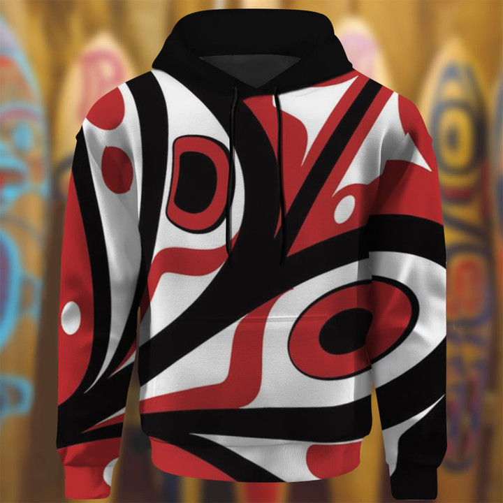 Haida Art Style Hoodie Pattern Native Pacific Northwest Coast Haida Print Hooded Sweatshirt