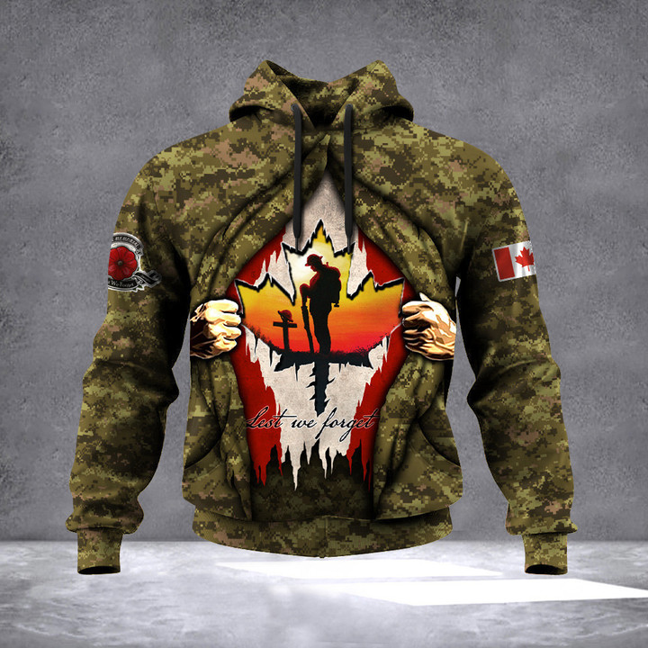 Canada Veterans Lest We Forget Camo Hoodie Canada Remembrance Day 2023 Military Apparel