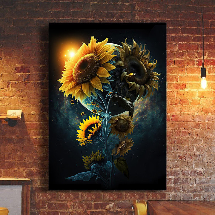 Sunflower In Space Poster Peace Love Wall Art Decor For Living Room