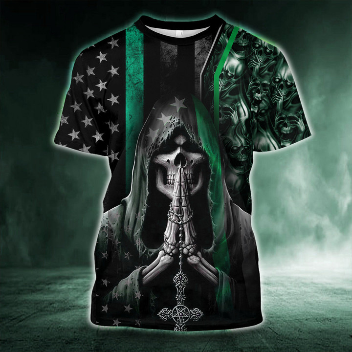 Thin Green Line Skulls Shirt Support Military Patriotic T-Shirt Gifts For Military