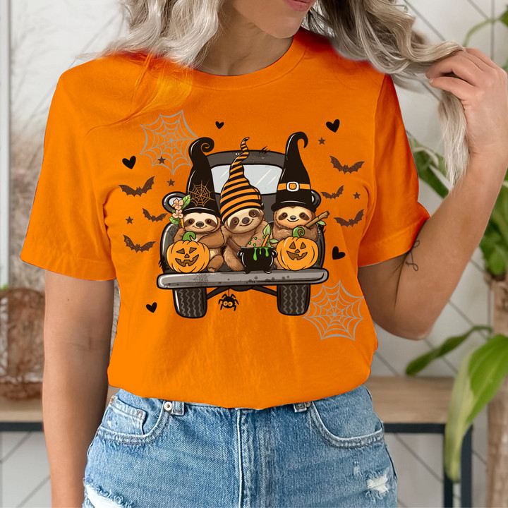 Halloween Sloths On Fall Car Shirt Cute Graphic T-Shirt Halloween Themed Gifts For Sloth Lovers
