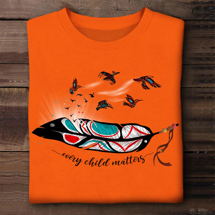 Every Child Matters Shirt Residential Schools Orange Shirt Day Awareness Feather T-Shirt Gift