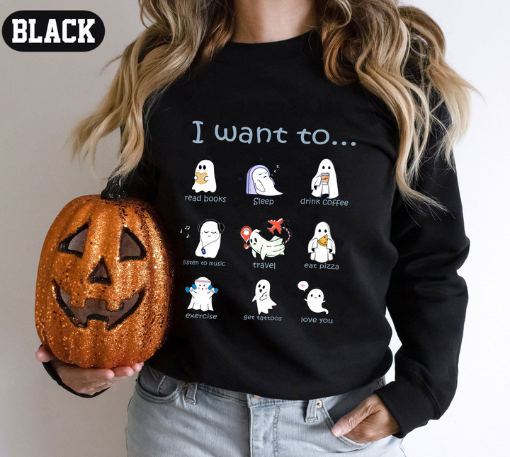 Halloween Ghosts Read Books Sleep Drink Coffee Sweatshirt Cute Design Halloween Clothing