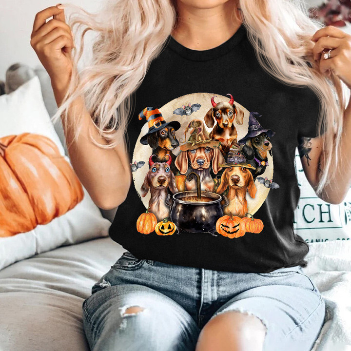Dachshunds Halloween Moon Shirt Happy Halloween T-Shirt Gifts For Dachshund Lovers